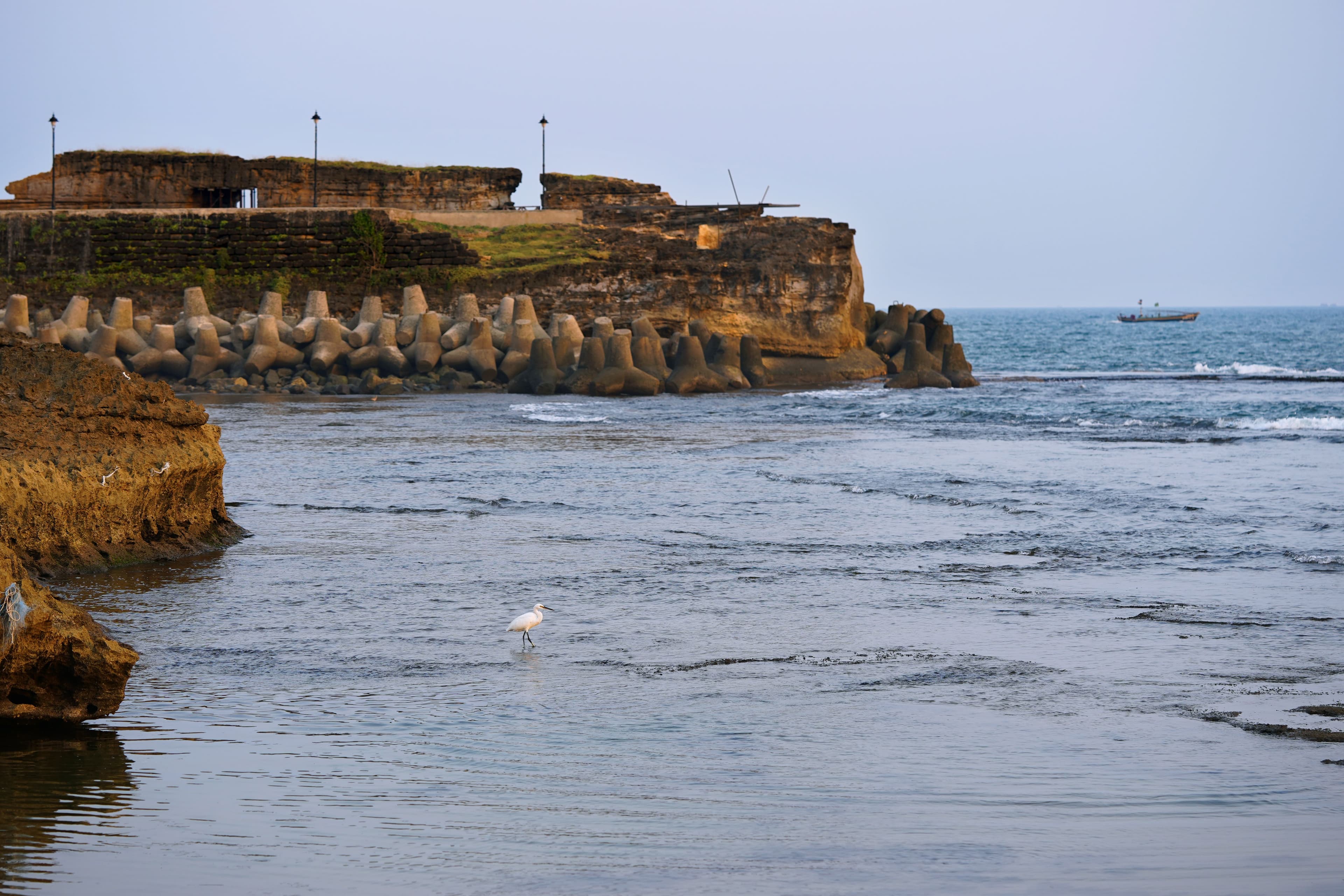 Beach at Diu with coastlines and parasols